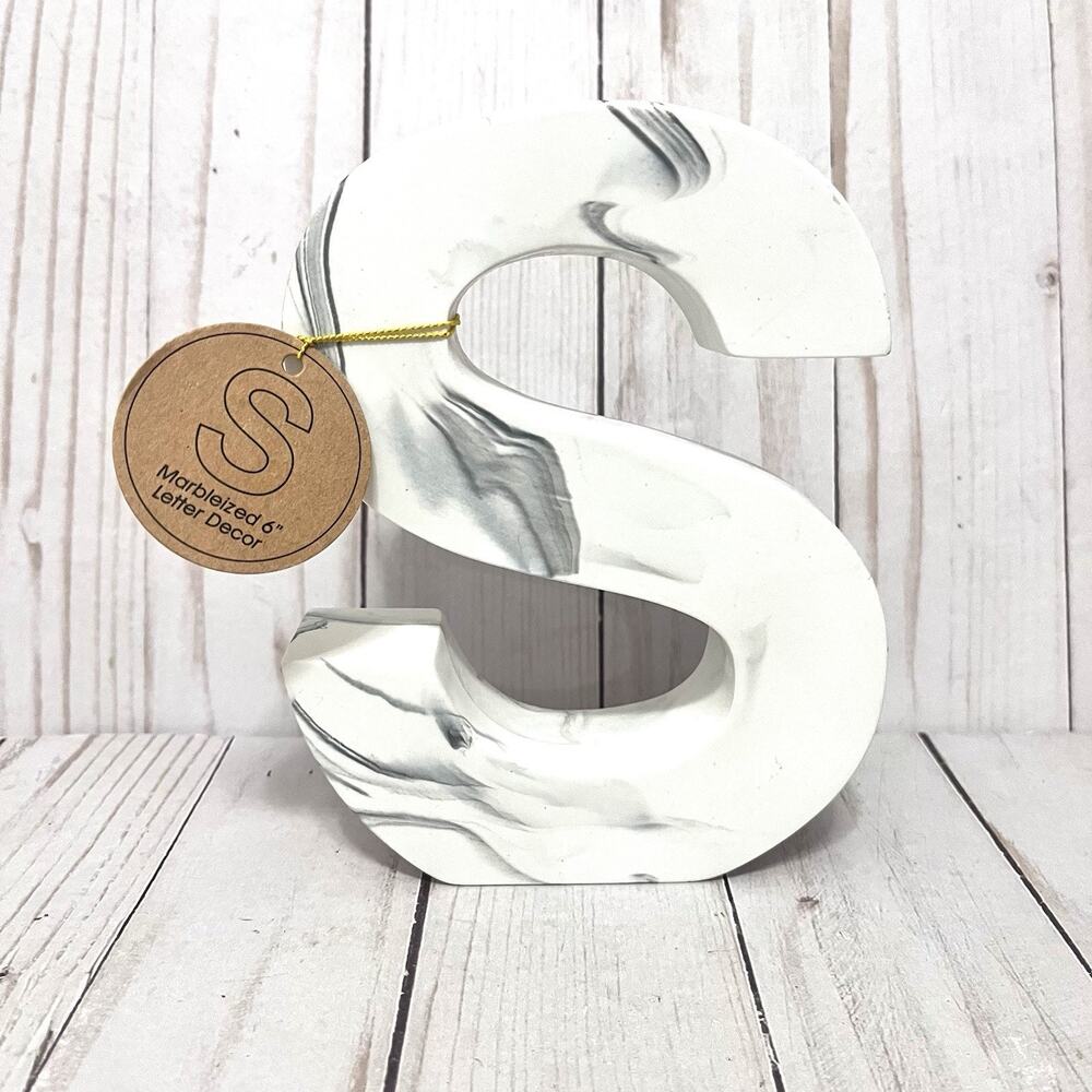 Marble Monogram Letter "S" Home Office Decor Gray & White NEW!!